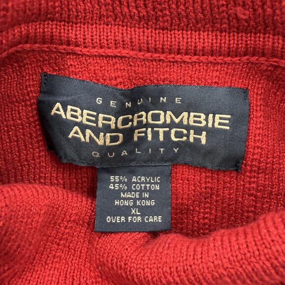 Abercrombie & Fitch Sweater Mens XL Red Mock Neck Ribbed Stripe Long Sleeve Y2K - Picture 3 of 8